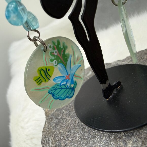 Hand Painted Fish Ocean Scene Dangle & Drop Pierced Earrings - Picture 6 of 6
